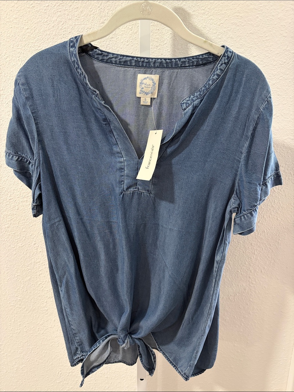 Francesca's Collections Chambray Blue Tie-Knot V-Neck Tunic
